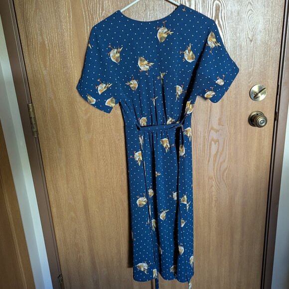 Monteau Navy Blue Bird Dress, L - Picture 2 of 5